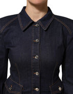 Dolce & Gabbana Dark Blue Cotton Collared Denim Coat Jacket - Zeiniez