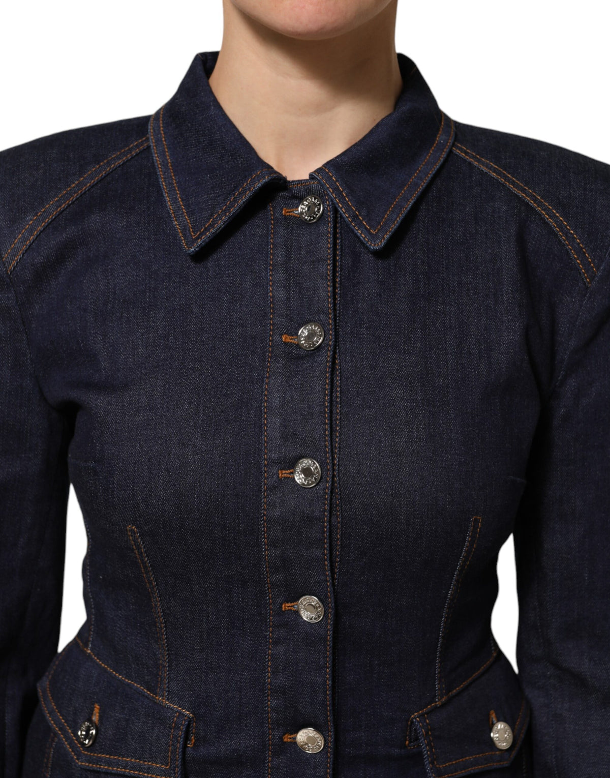Dolce & Gabbana Dark Blue Cotton Collared Denim Coat Jacket