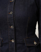 Dolce & Gabbana Dark Blue Cotton Collared Denim Coat Jacket - Zeiniez