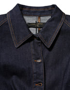 Dolce & Gabbana Dark Blue Cotton Collared Denim Coat Jacket - Zeiniez