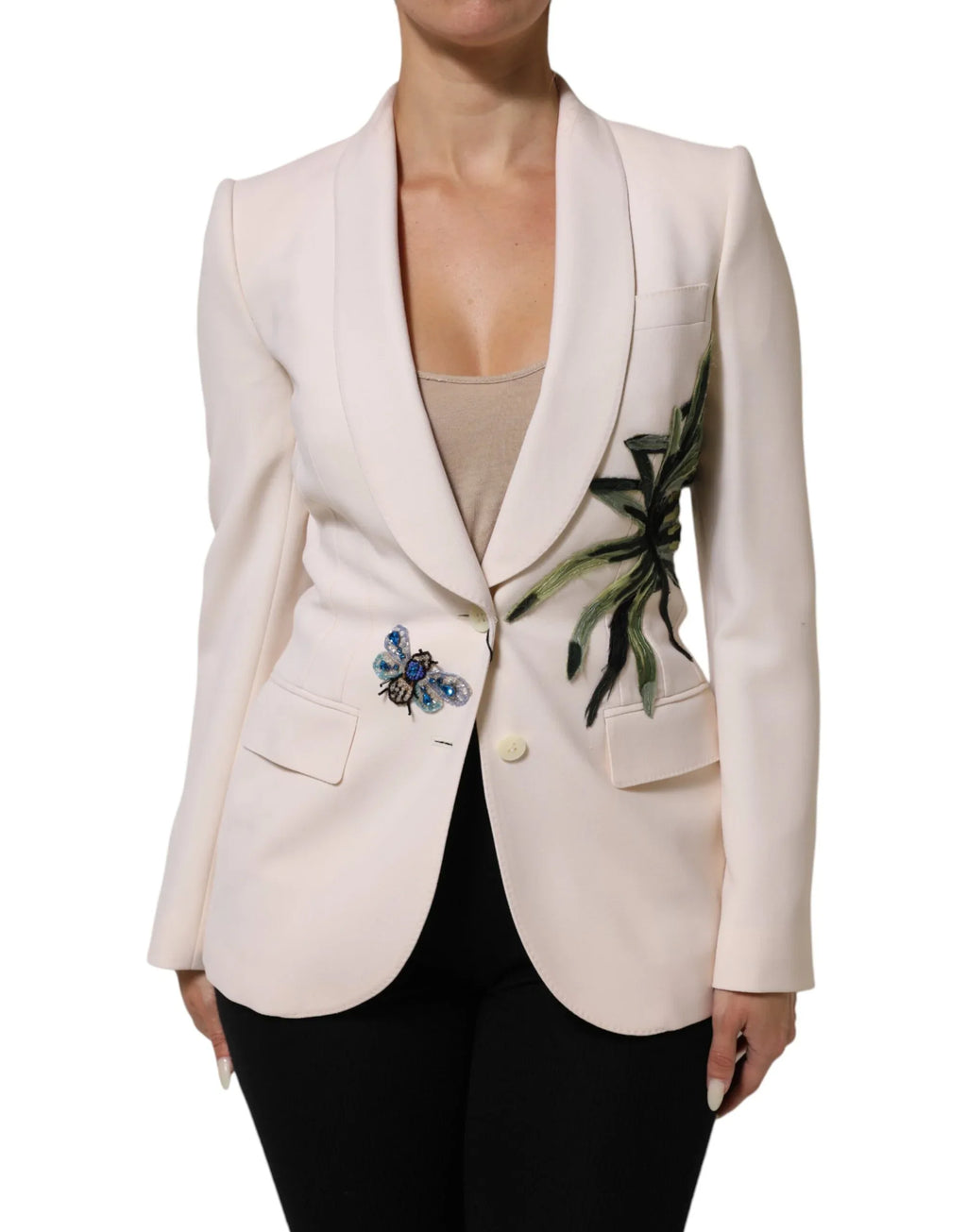 Dolce & Gabbana Beige Embroidered Single Breasted Jacket - Zeiniez