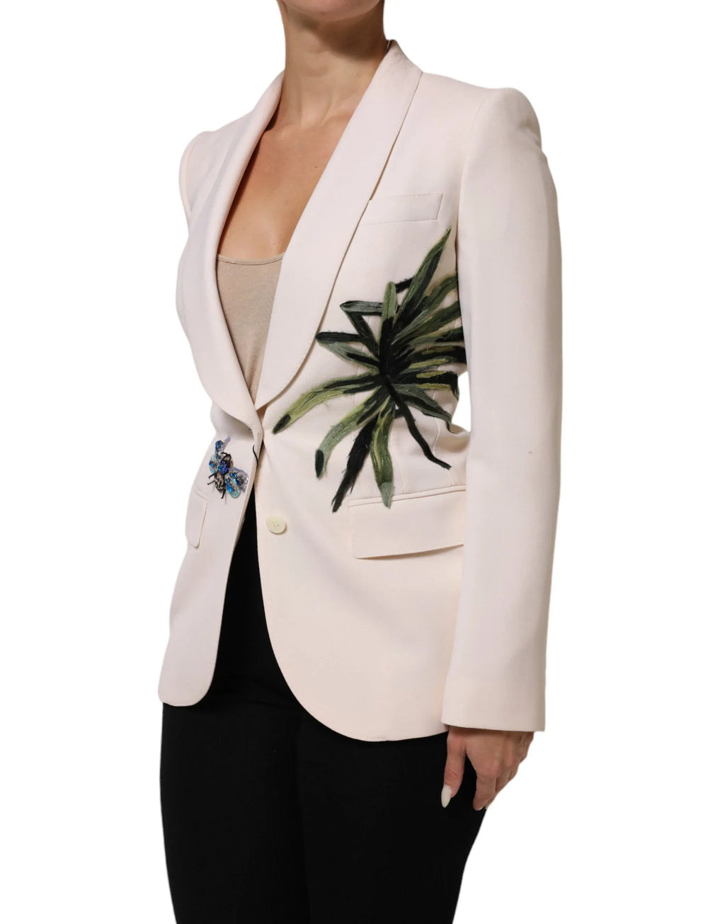 Dolce & Gabbana Beige Embroidered Single Breasted Jacket - Zeiniez