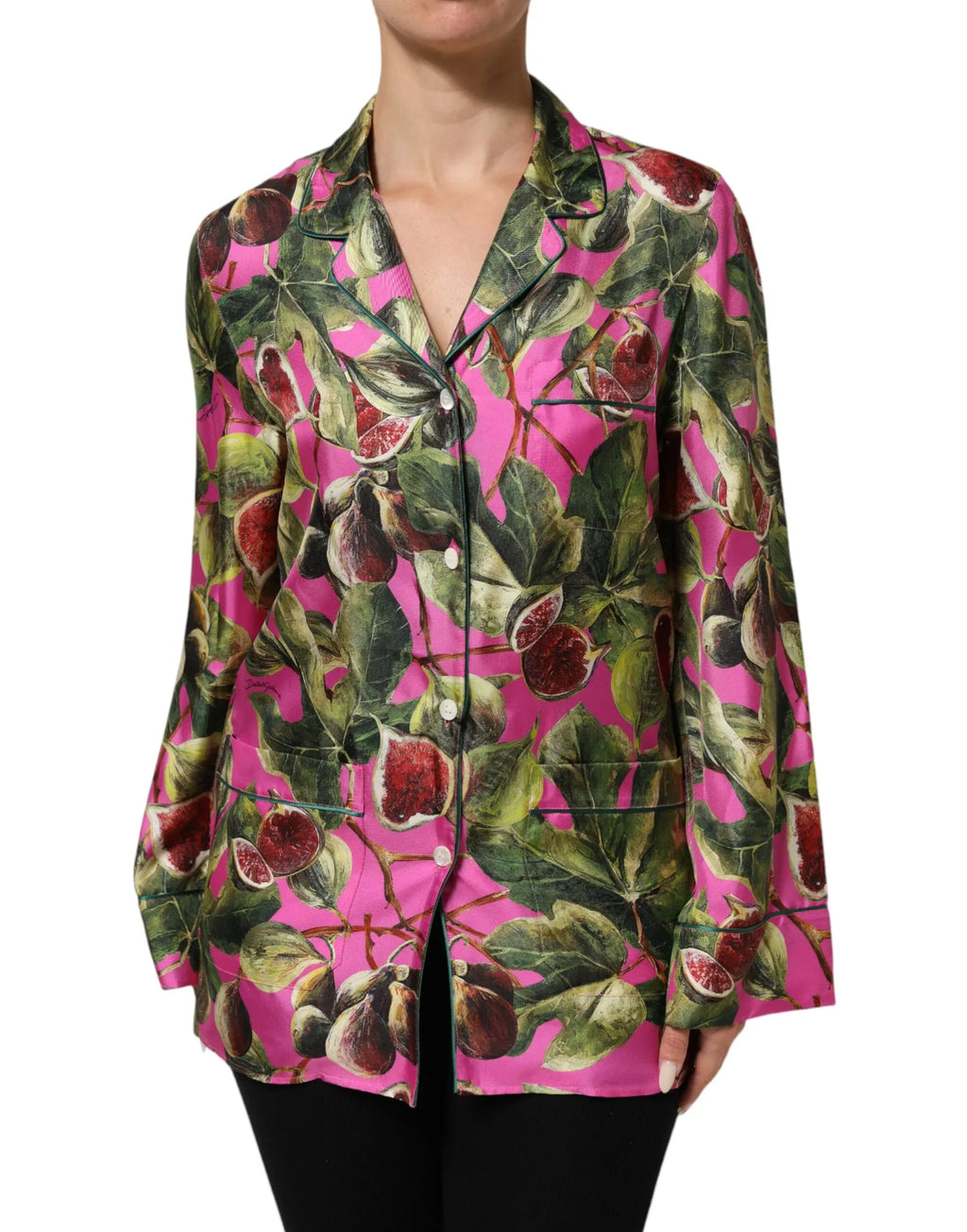 Dolce & Gabbana Hot Pink Fig Printed Silk Shirt Blouse Top - Zeiniez