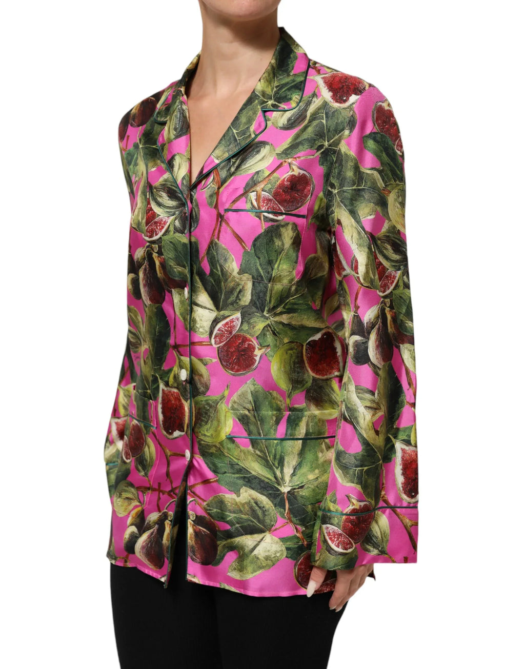 Dolce & Gabbana Hot Pink Fig Printed Silk Shirt Blouse Top - Zeiniez