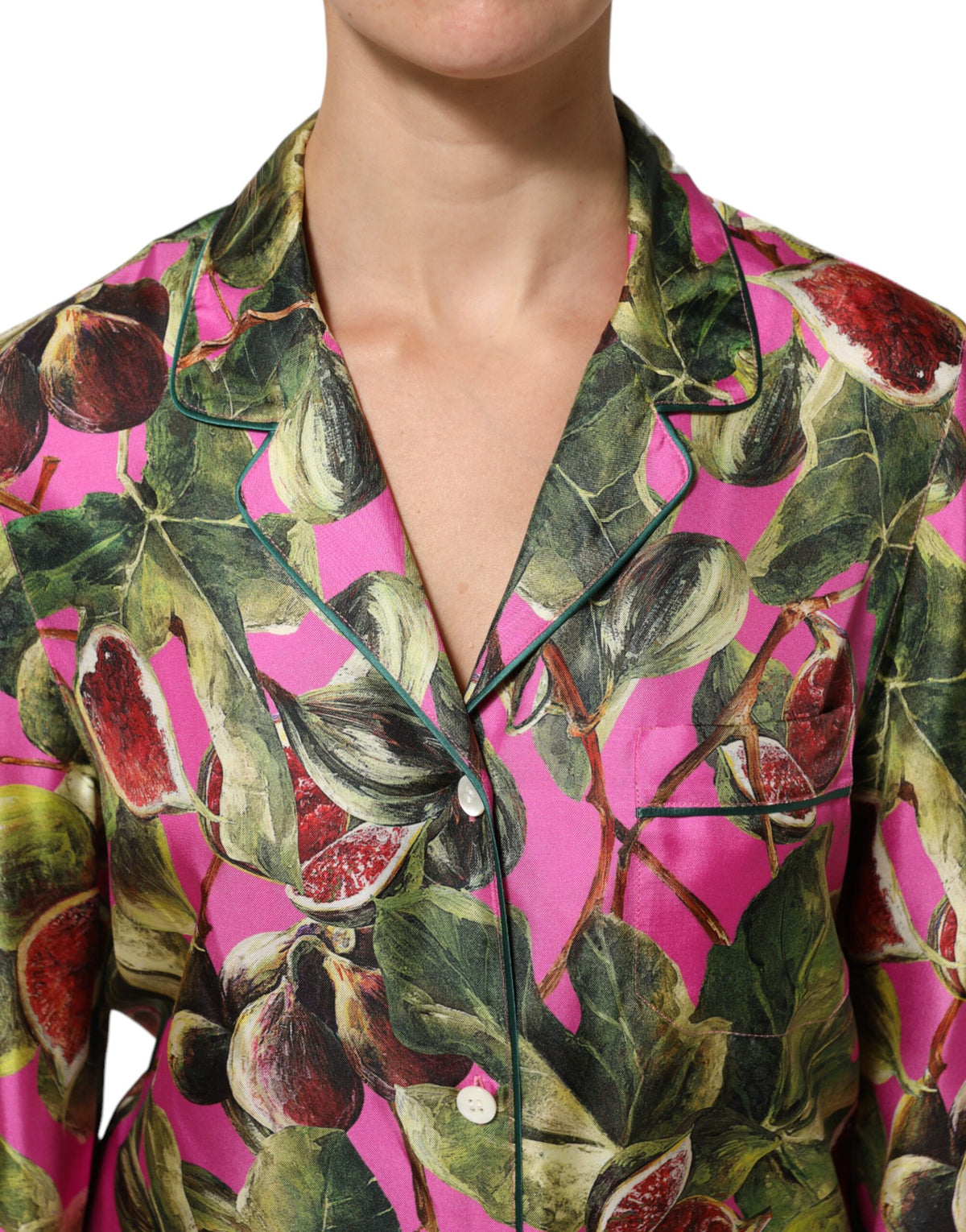 Dolce & Gabbana Hot Pink Fig Printed Silk Shirt Blouse Top