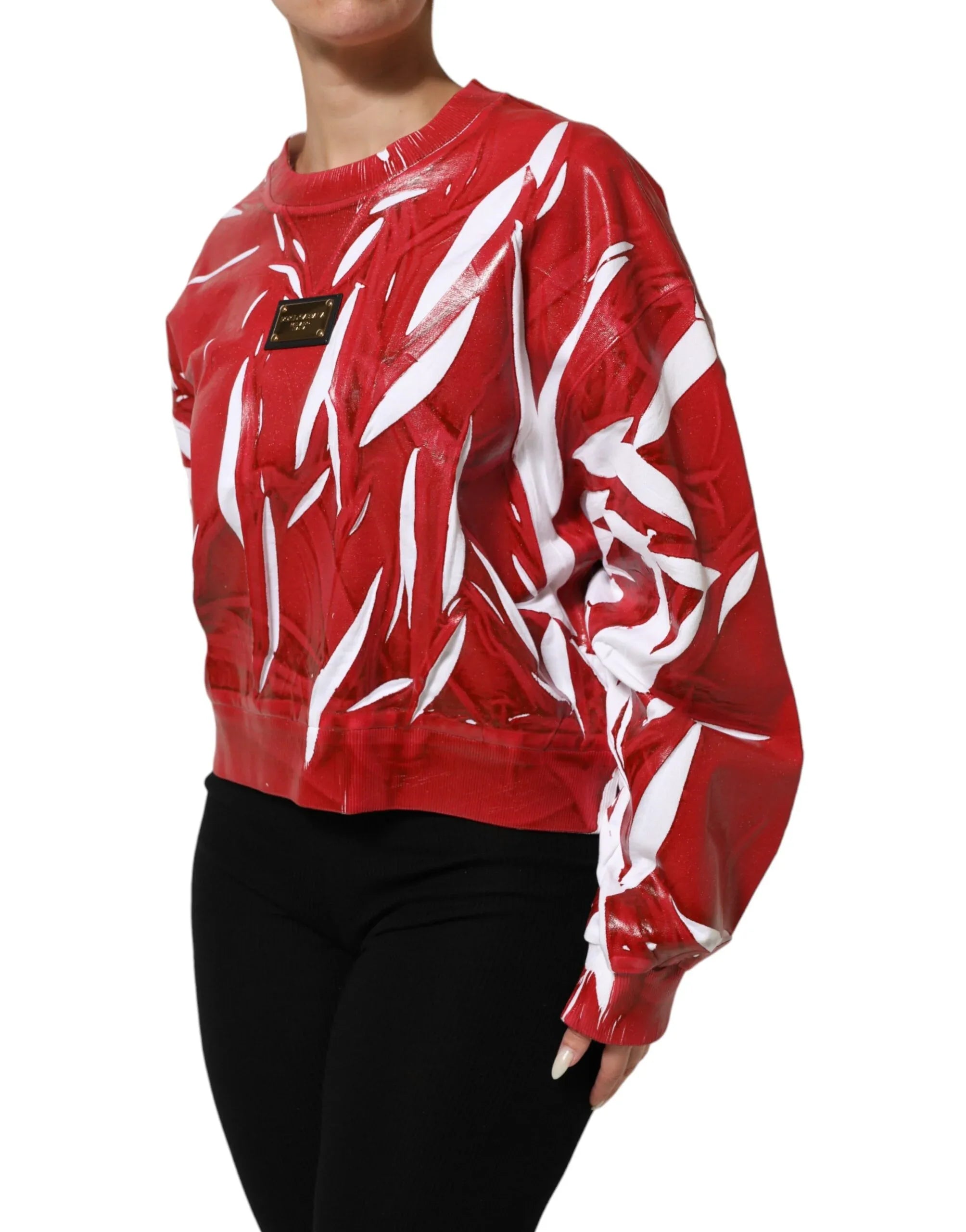 Dolce & Gabbana Red White Cotton Printed Pullover Sweater - Zeiniez