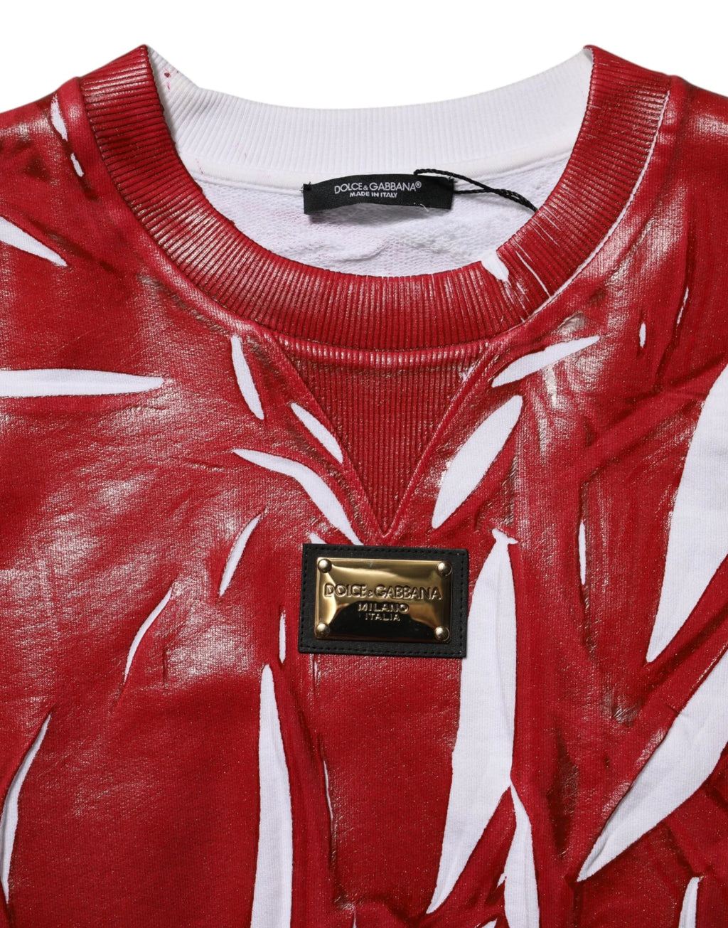 Dolce & Gabbana Red White Cotton Printed Pullover Sweater - Zeiniez