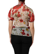 Dolce & Gabbana White Floral Tie-Neck Poppy Print Blouse Top - Zeiniez