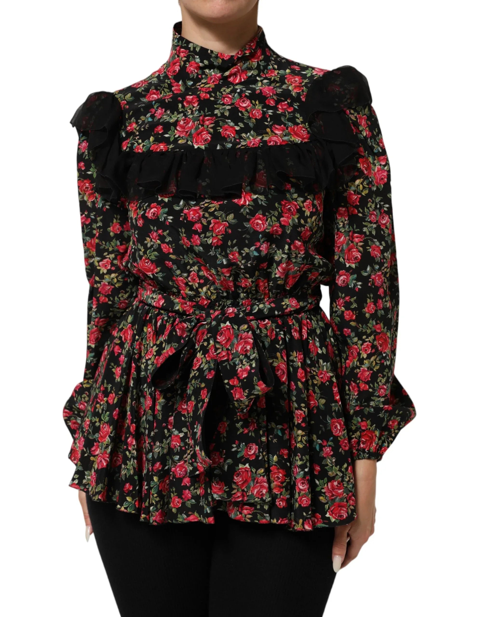 Dolce & Gabbana Black Floral Print Long Sleeve Blouse Top - Zeiniez