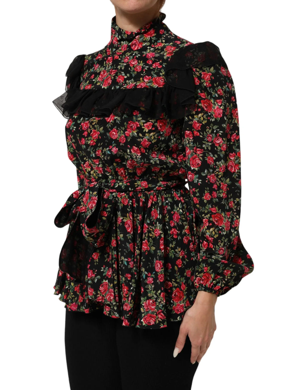 Dolce & Gabbana Black Floral Print Long Sleeve Blouse Top - Zeiniez