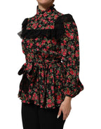 Dolce & Gabbana Black Floral Print Long Sleeve Blouse Top - Zeiniez