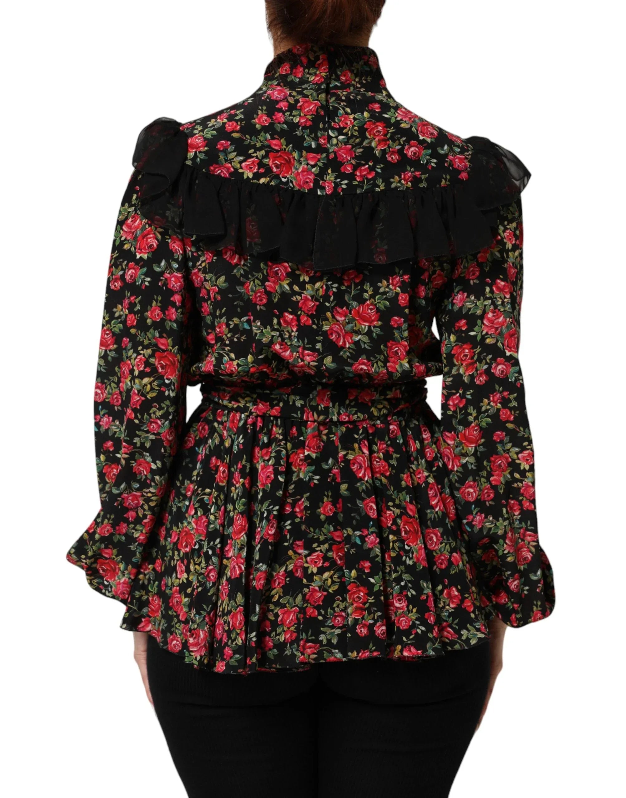 Dolce & Gabbana Black Floral Print Long Sleeve Blouse Top - Zeiniez