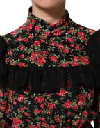 Dolce & Gabbana Black Floral Print Long Sleeve Blouse Top - Zeiniez