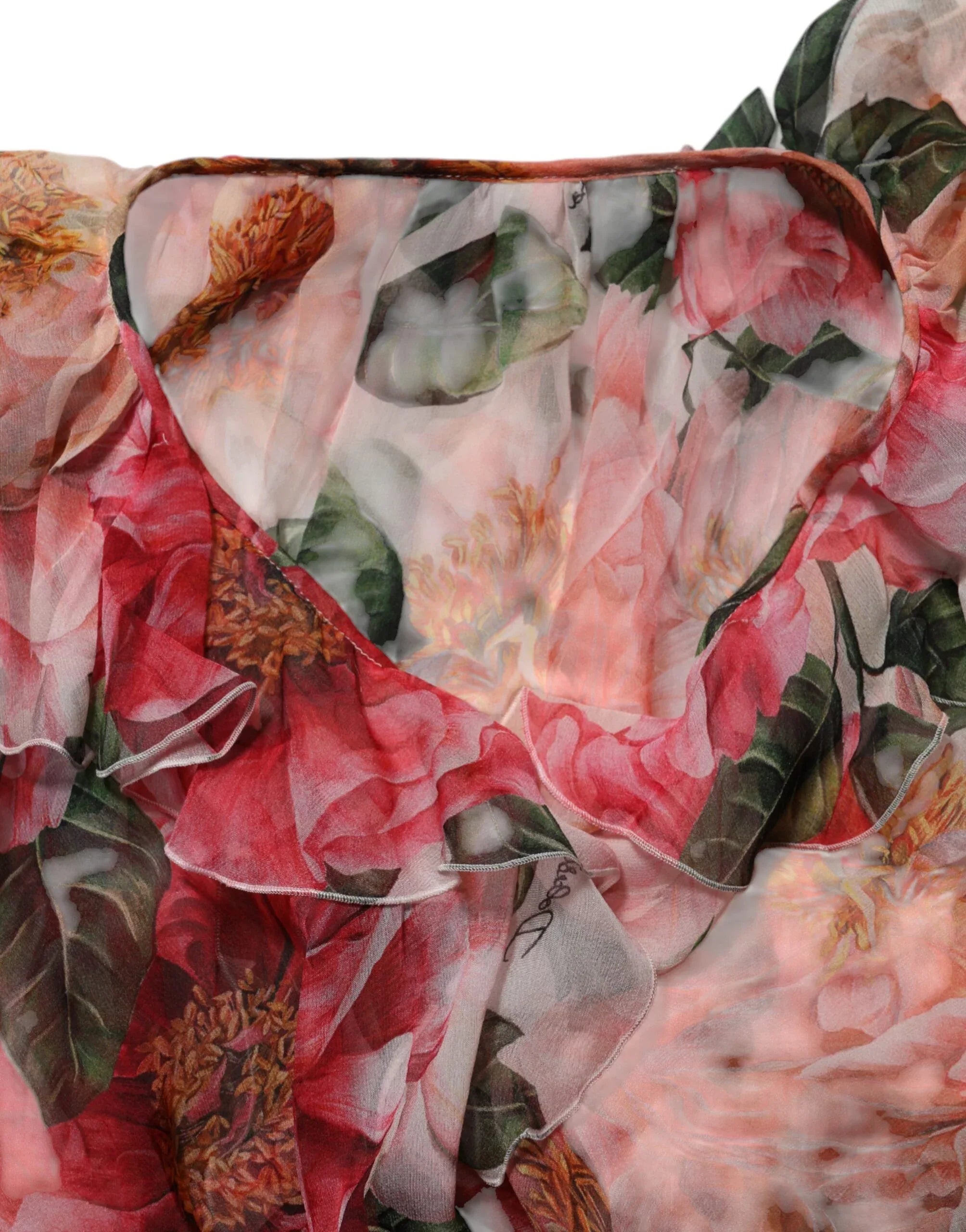 Dolce & Gabbana Pink Camellias Printed Silk V-neck Blouse Top - Zeiniez