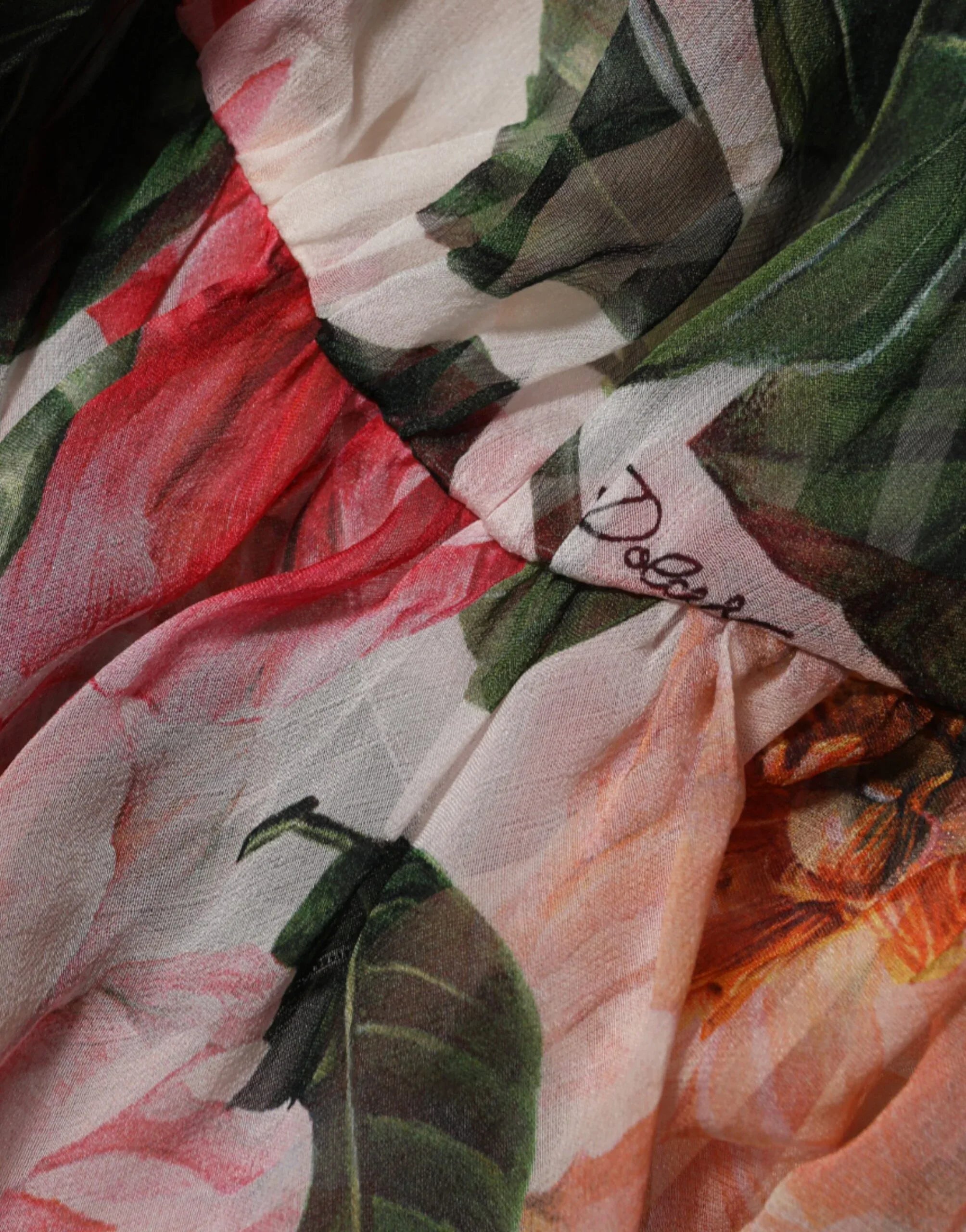 Dolce & Gabbana Pink Camellias Printed Silk V-neck Blouse Top - Zeiniez