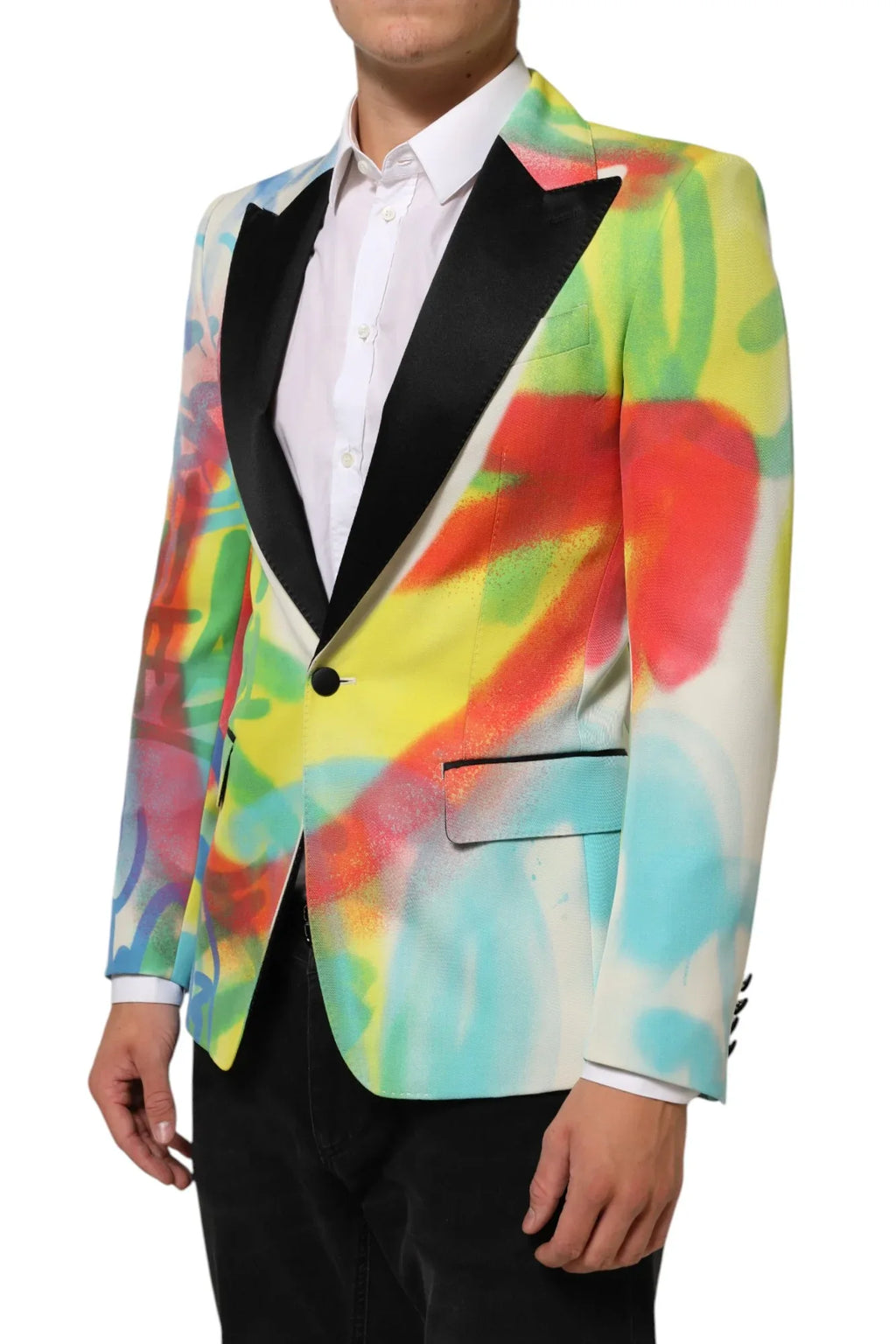 Dolce & Gabbana Multicolor Graffiti SICILIA 1 Button Men Suit Blazer - Zeiniez