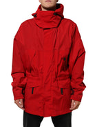 Dolce & Gabbana Red Nylon Hooded Men Full Zip Parka Jacket - Zeiniez