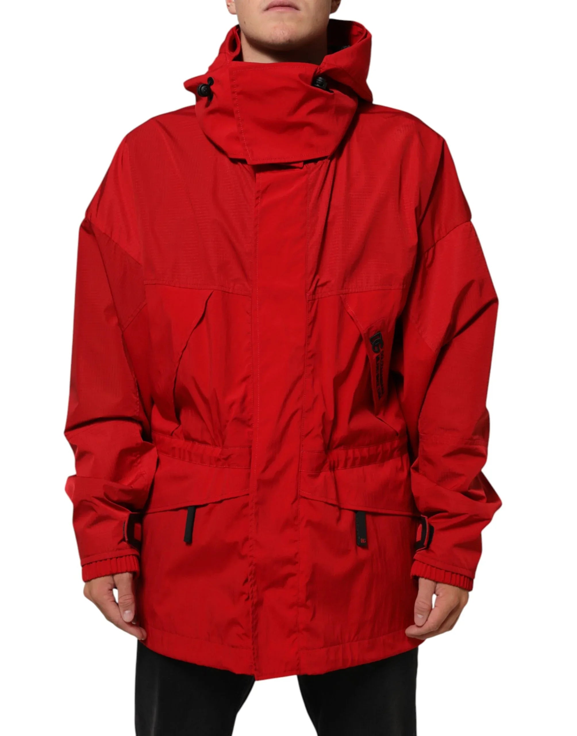 Dolce & Gabbana Red Nylon Hooded Men Full Zip Parka Jacket - Zeiniez