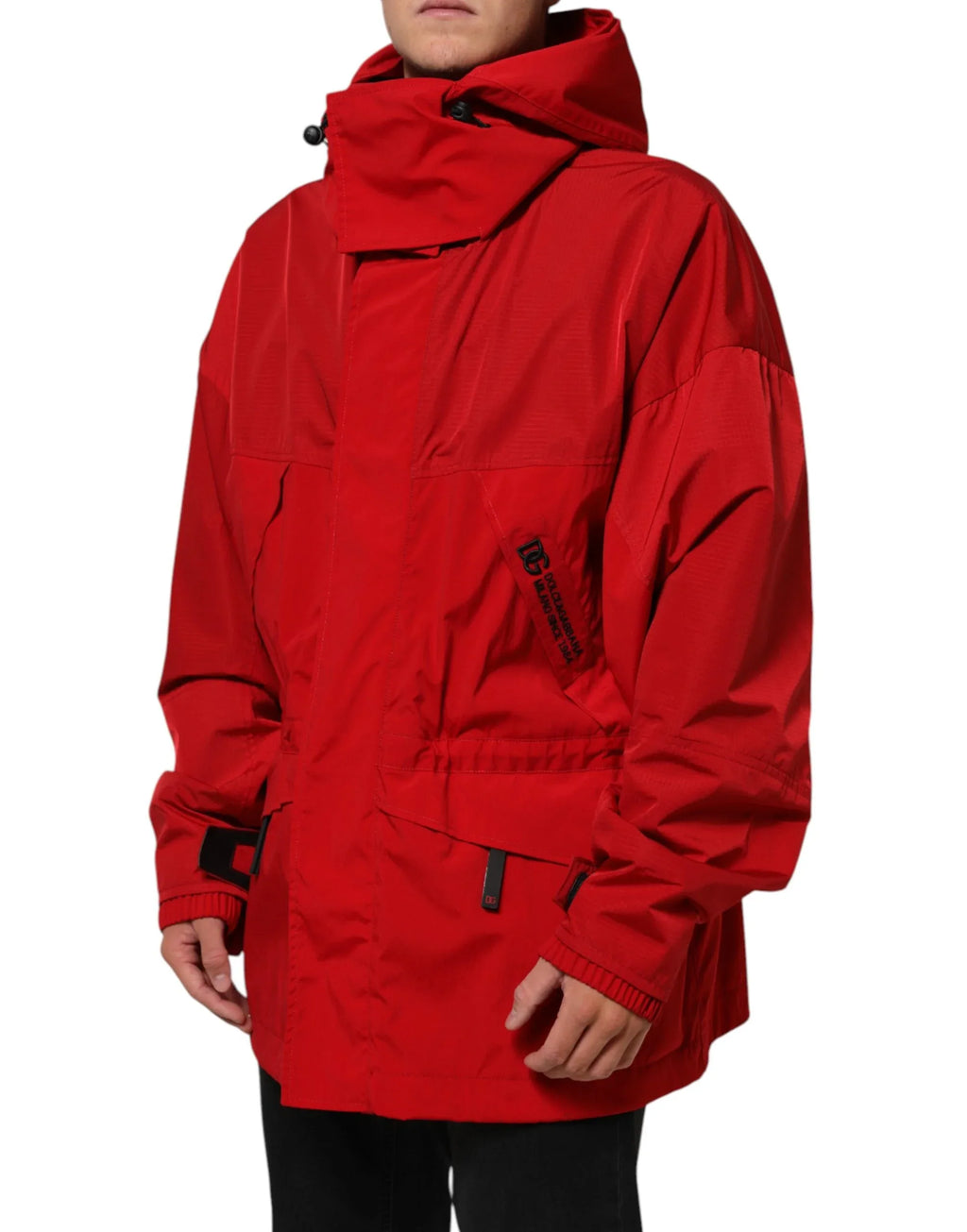 Dolce & Gabbana Red Nylon Hooded Men Full Zip Parka Jacket - Zeiniez