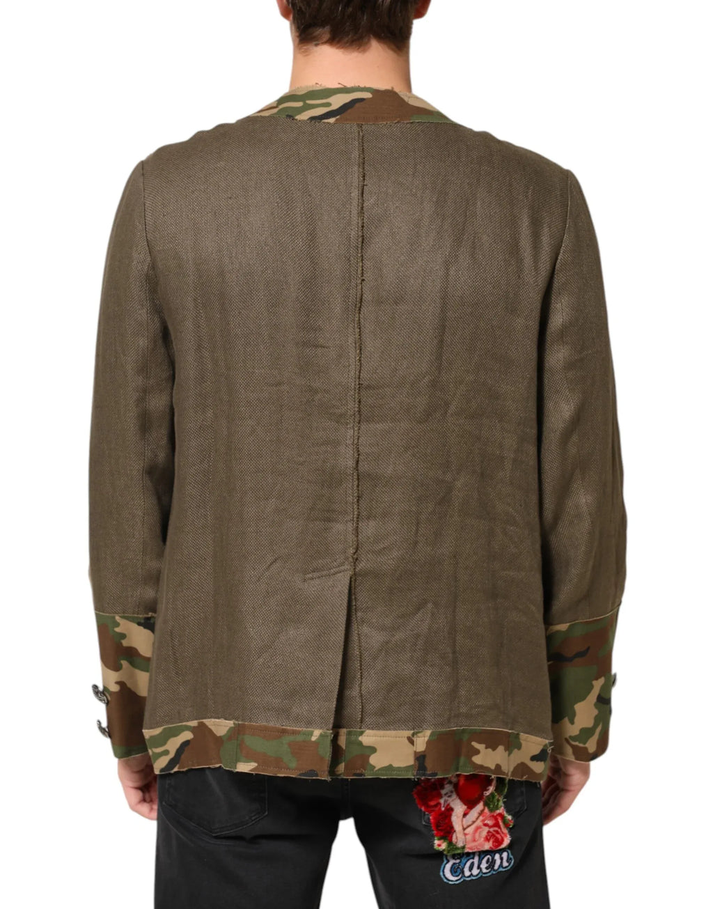 Dolce & Gabbana Brown Camouflage Linen Button Down Jacket - Zeiniez