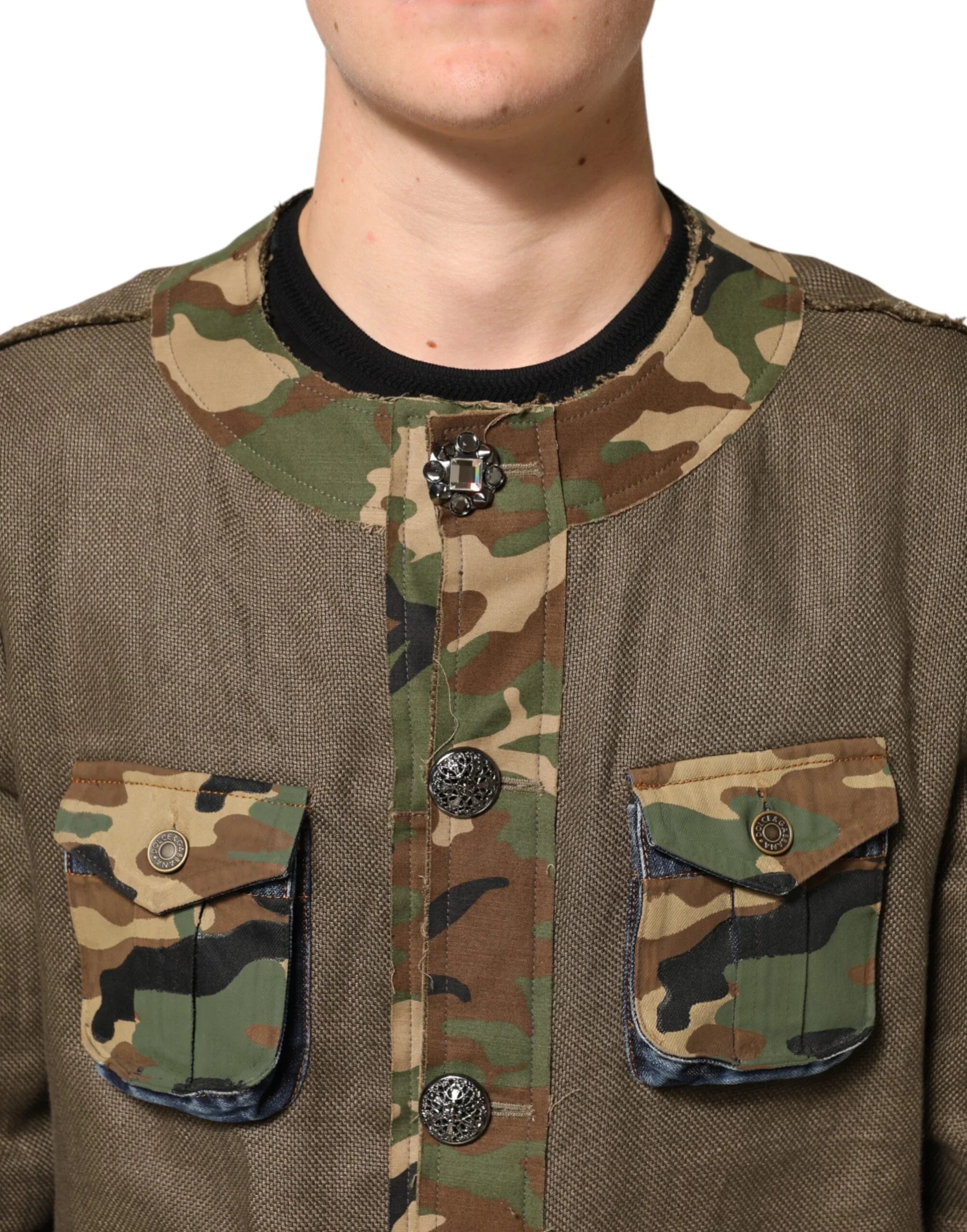 Dolce & Gabbana Brown Camouflage Linen Button Down Jacket - Zeiniez