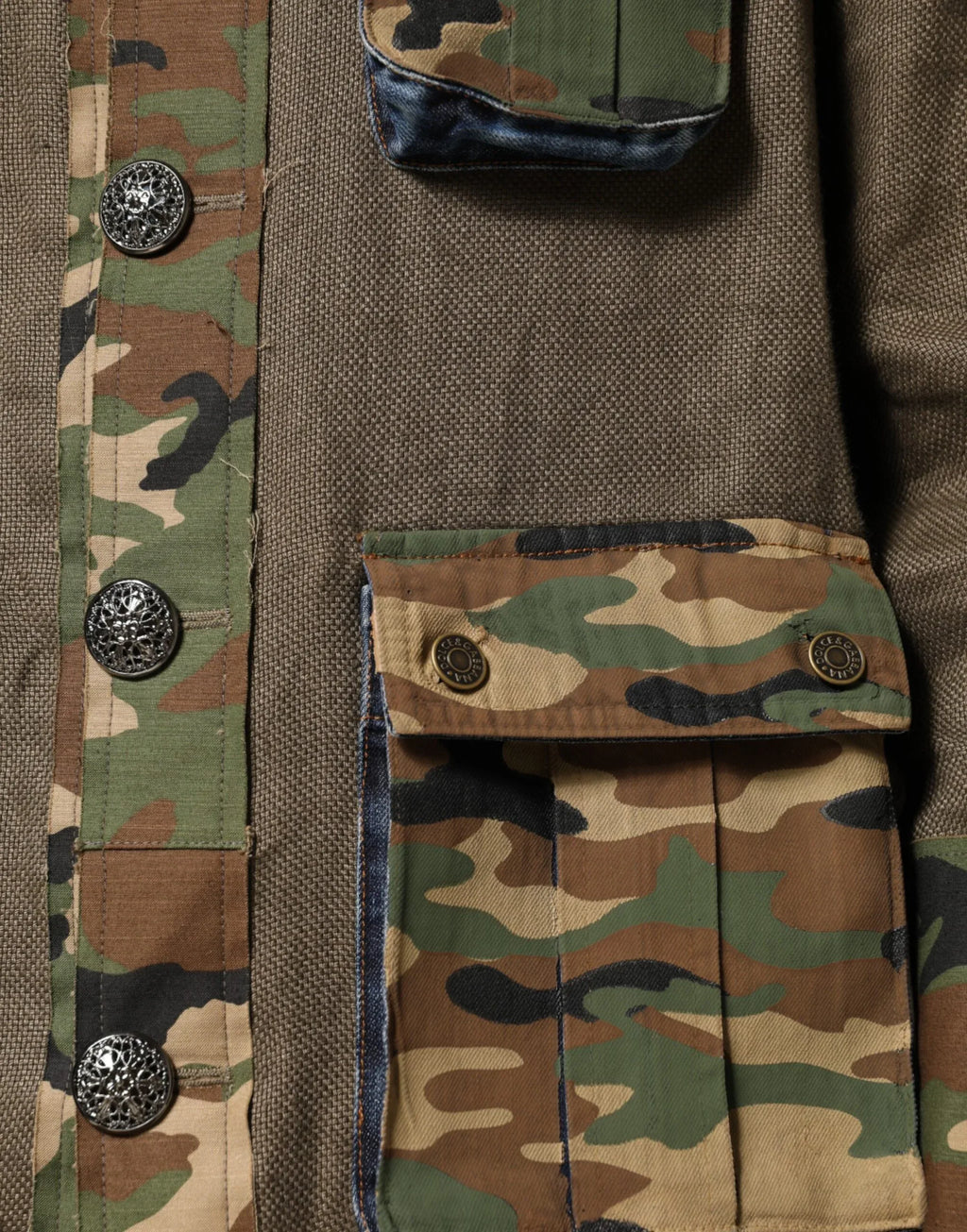 Dolce & Gabbana Brown Camouflage Linen Button Down Jacket - Zeiniez