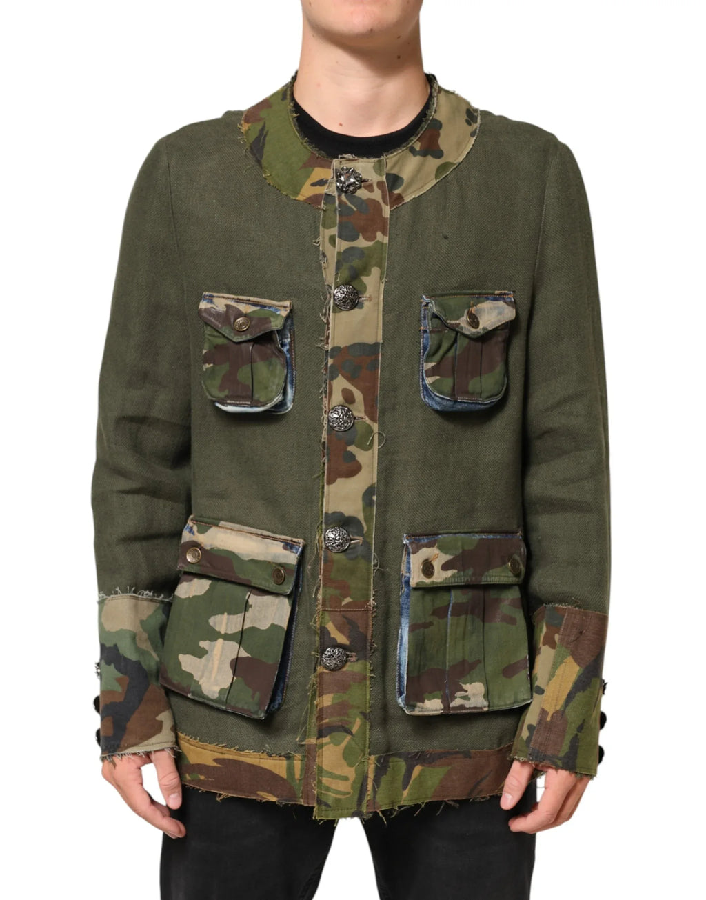 Dolce & Gabbana Brown Camouflage Linen Button Down Jacket - Zeiniez