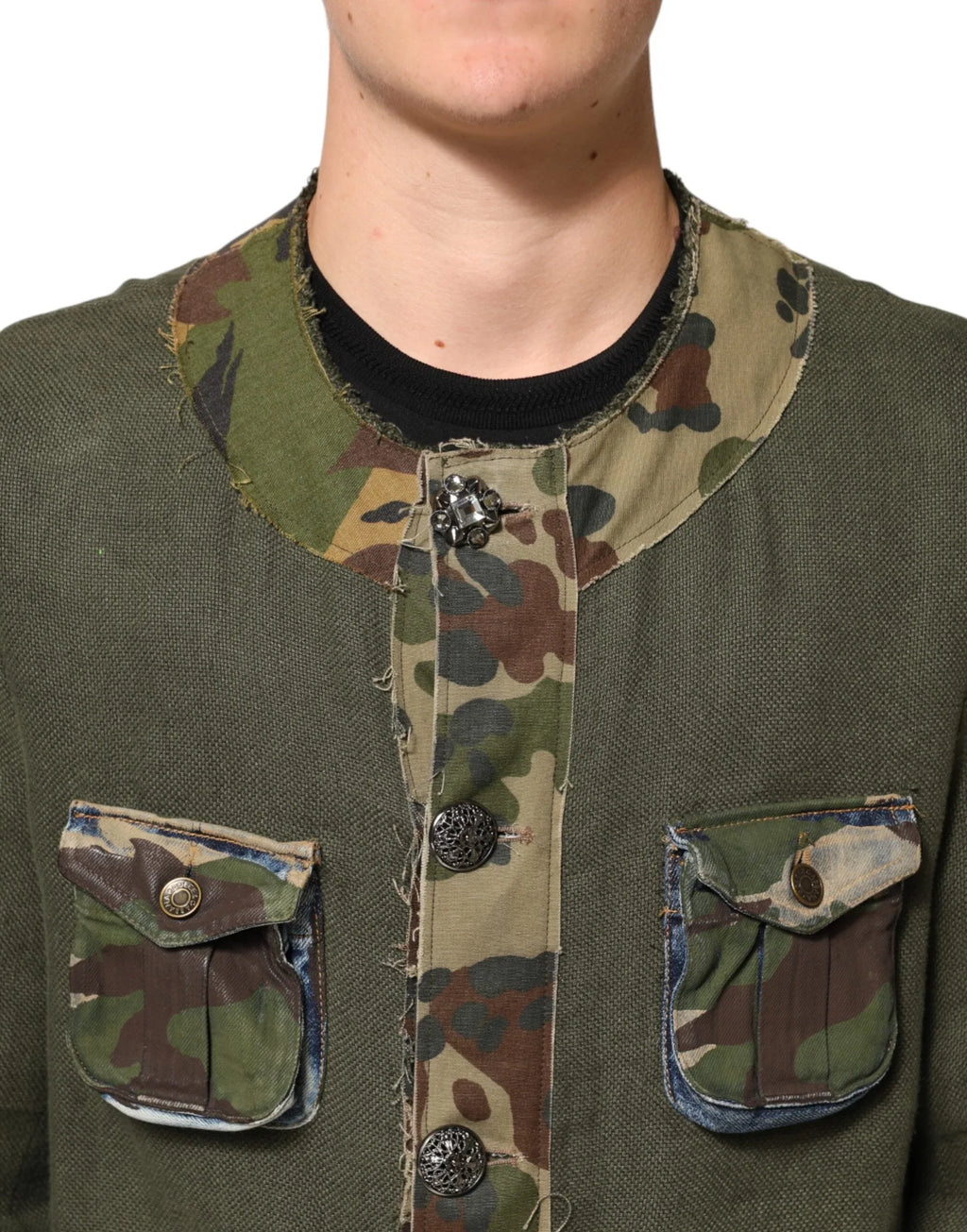 Dolce & Gabbana Brown Camouflage Linen Button Down Jacket - Zeiniez