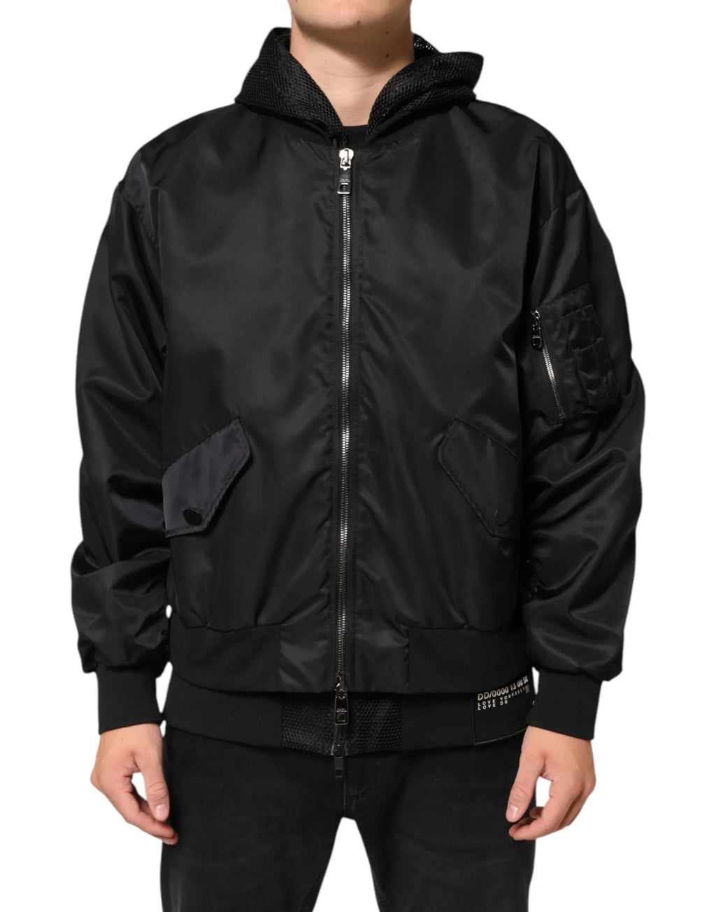 Dolce & Gabbana Black Nylon Hooded Full Zip Bomber Men Jacket - Zeiniez