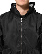 Dolce & Gabbana Black Nylon Hooded Full Zip Bomber Men Jacket - Zeiniez