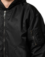 Dolce & Gabbana Black Nylon Hooded Full Zip Bomber Men Jacket - Zeiniez