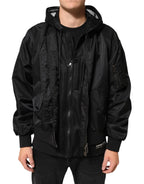Dolce & Gabbana Black Nylon Hooded Full Zip Bomber Men Jacket - Zeiniez