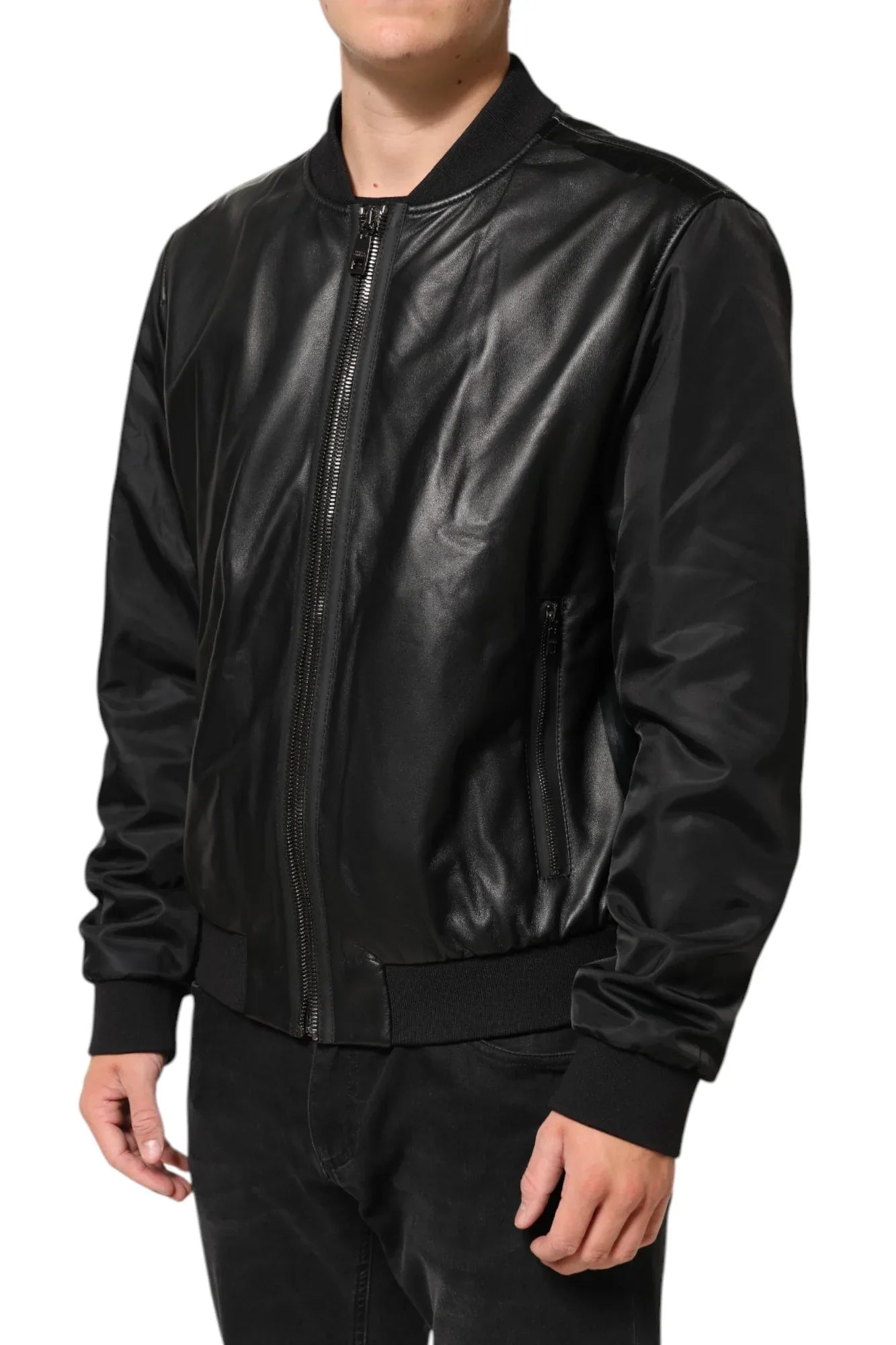 Dolce & Gabbana Black Leather Nylon FullZip Blouson Jacket - Zeiniez