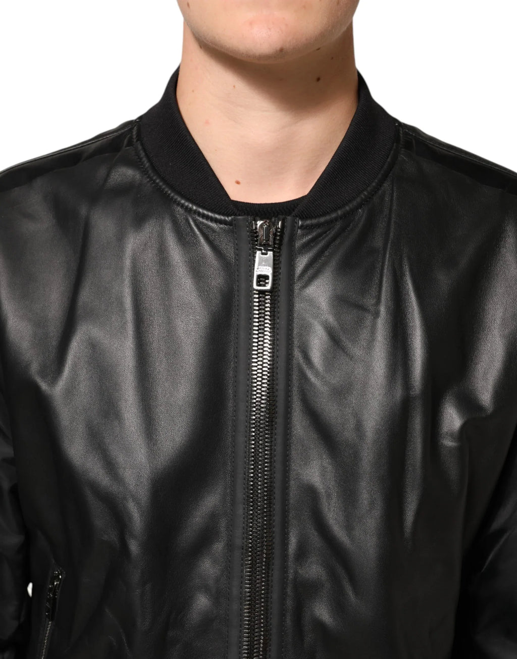 Dolce & Gabbana Black Leather Nylon FullZip Blouson Jacket - Zeiniez