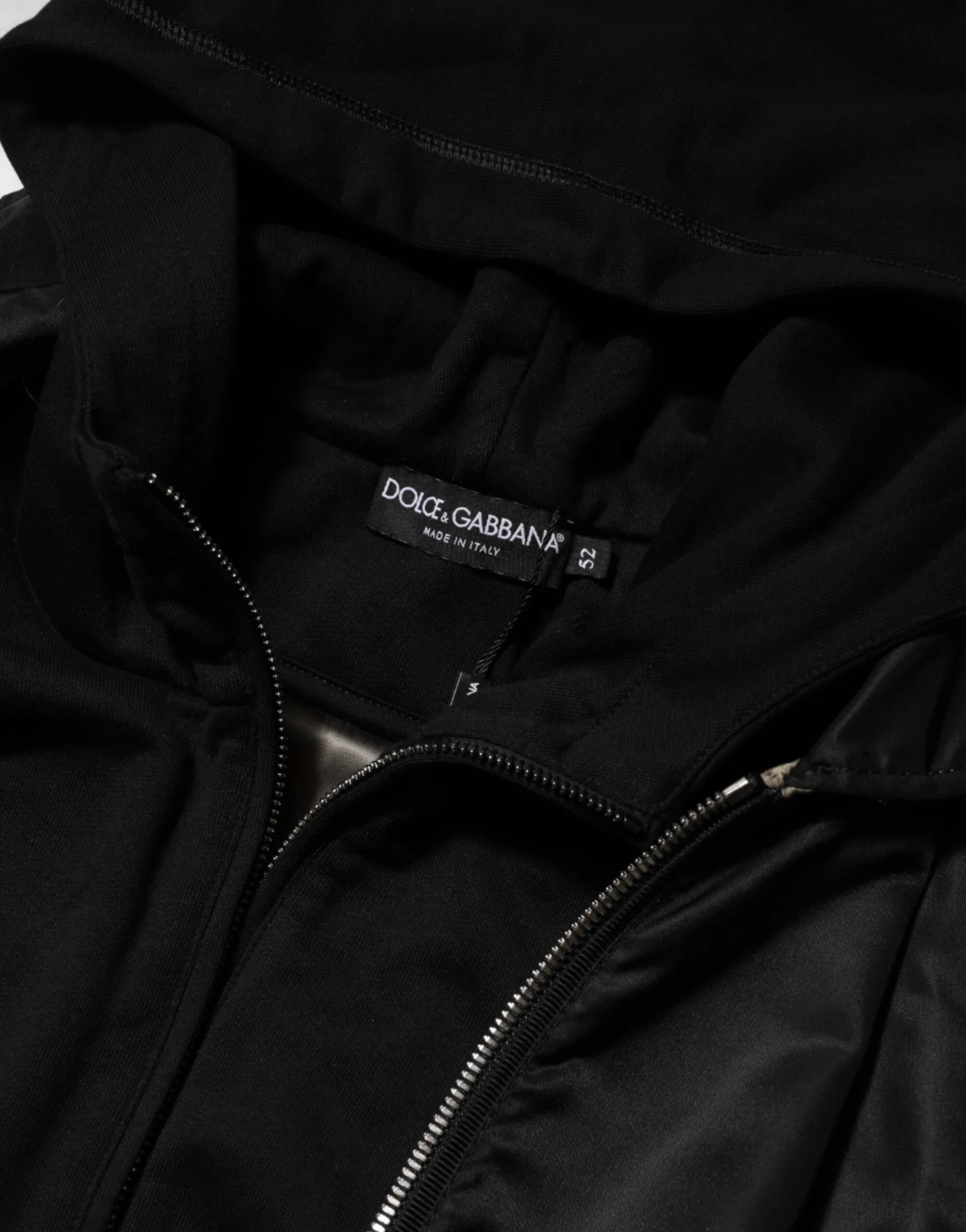 Dolce & Gabbana Black Cotton Hooded Full Zip Bomber Jacket - Zeiniez
