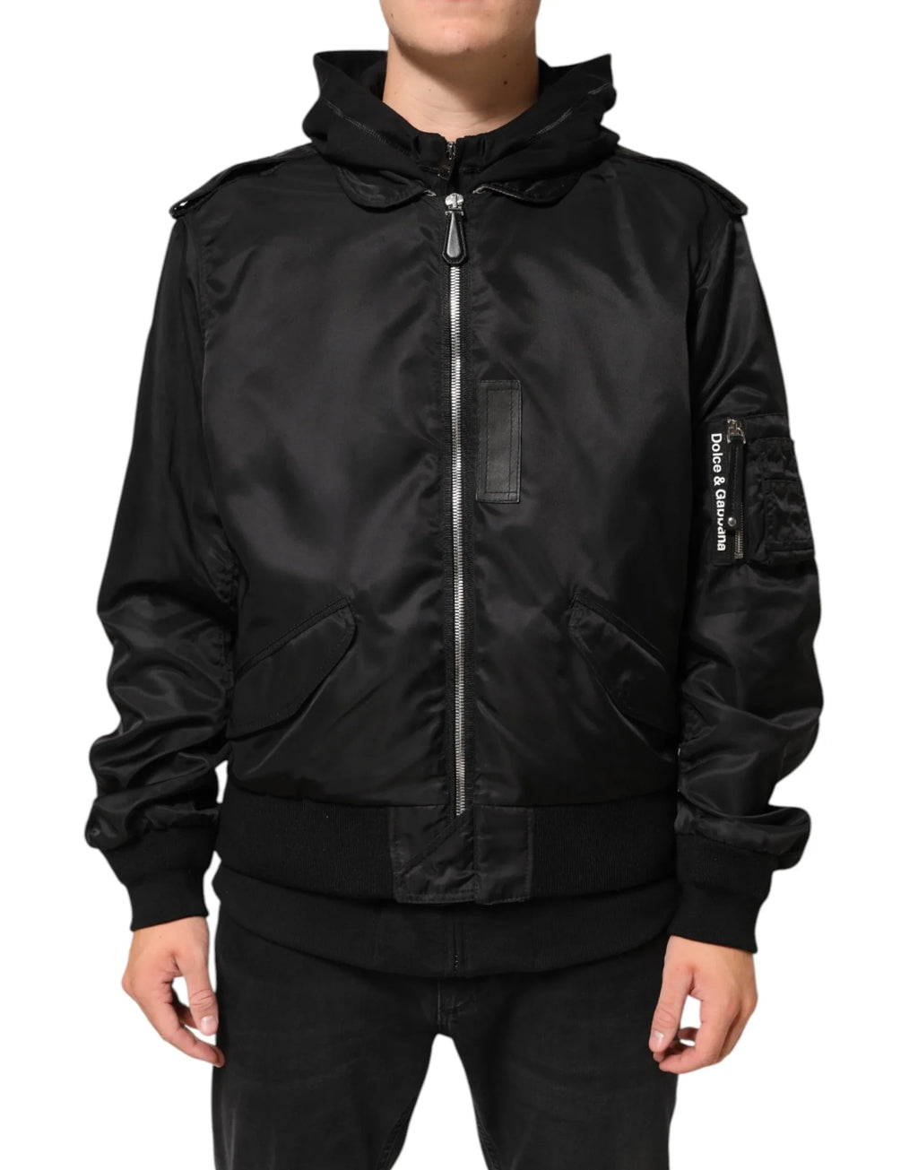 Dolce & Gabbana Black Cotton Hooded Full Zip Bomber Jacket - Zeiniez