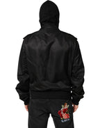 Dolce & Gabbana Black Cotton Hooded Full Zip Bomber Jacket - Zeiniez