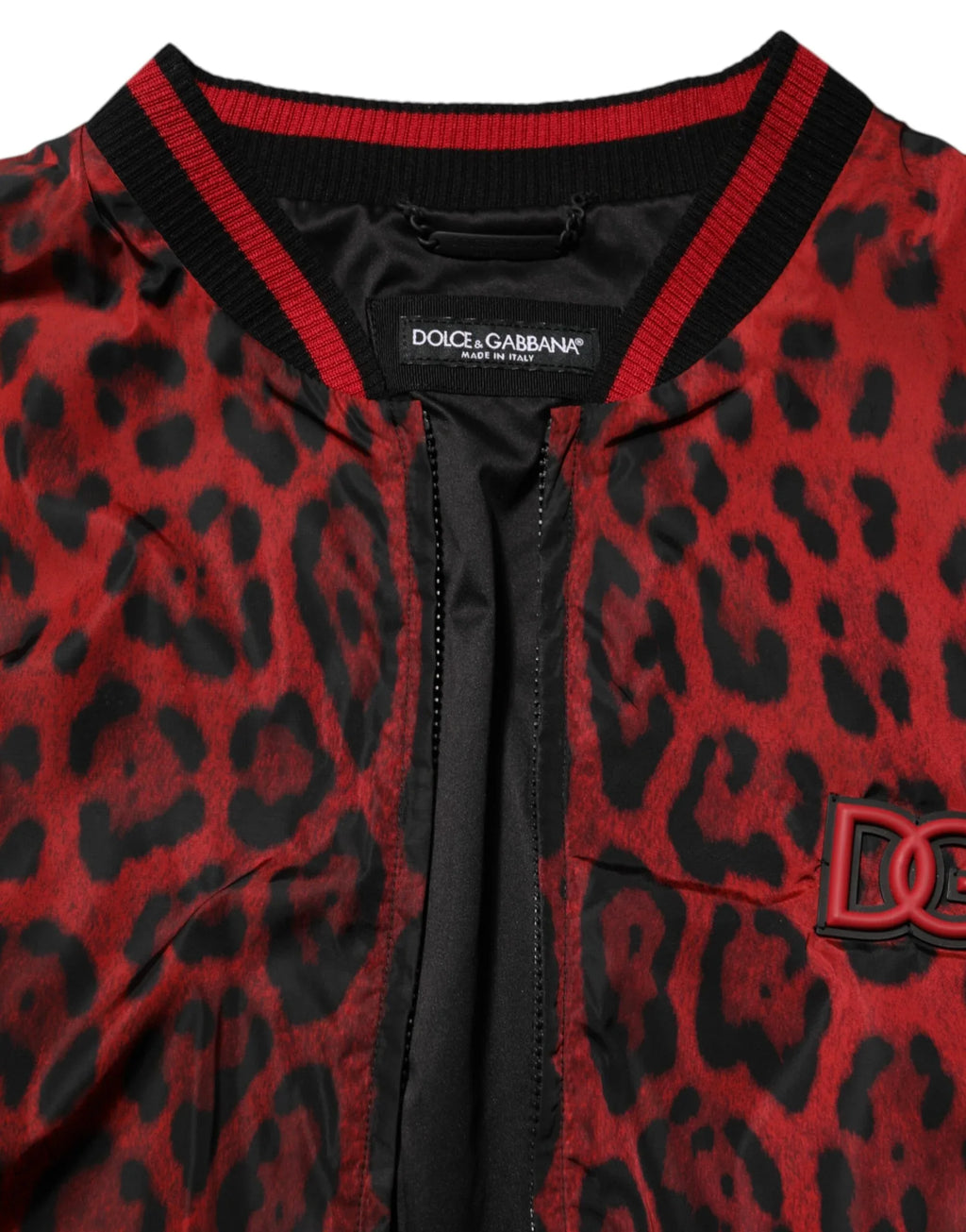 Dolce & Gabbana Red Leopard Print Full Zip Bomber Men Jacket - Zeiniez