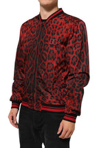 Dolce & Gabbana Red Leopard Print Full Zip Bomber Men Jacket - Zeiniez