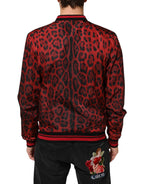 Dolce & Gabbana Red Leopard Print Full Zip Bomber Men Jacket