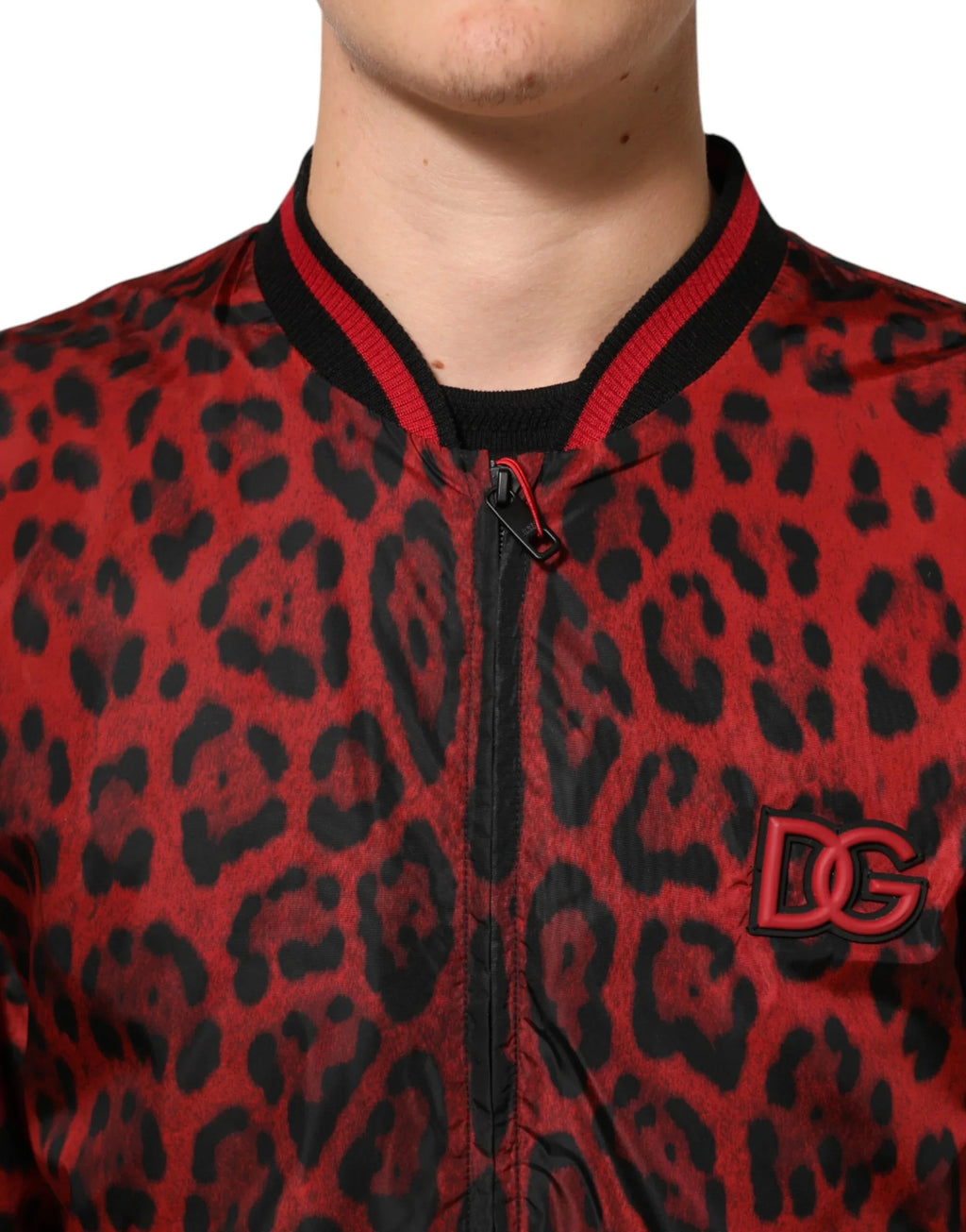 Dolce & Gabbana Red Leopard Print Full Zip Bomber Men Jacket - Zeiniez