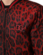 Dolce & Gabbana Red Leopard Print Full Zip Bomber Men Jacket