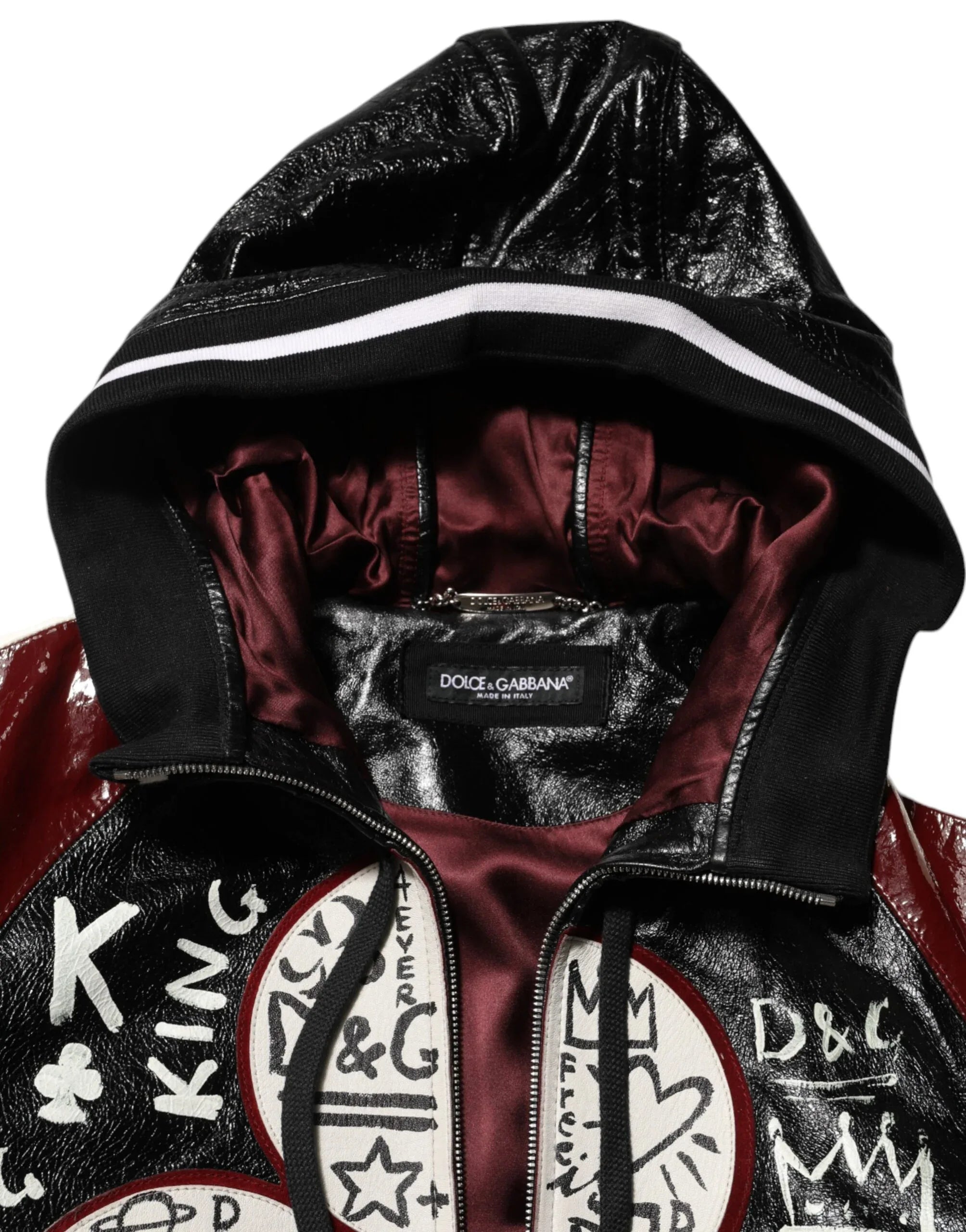 Dolce & Gabbana Multicolor Hooded Leather DG King Men Biker Jacket - Zeiniez