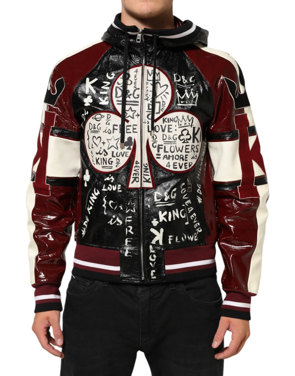 Dolce & Gabbana Multicolor Hooded Leather DG King Men Biker Jacket - Zeiniez