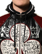 Dolce & Gabbana Multicolor Hooded Leather DG King Men Biker Jacket - Zeiniez
