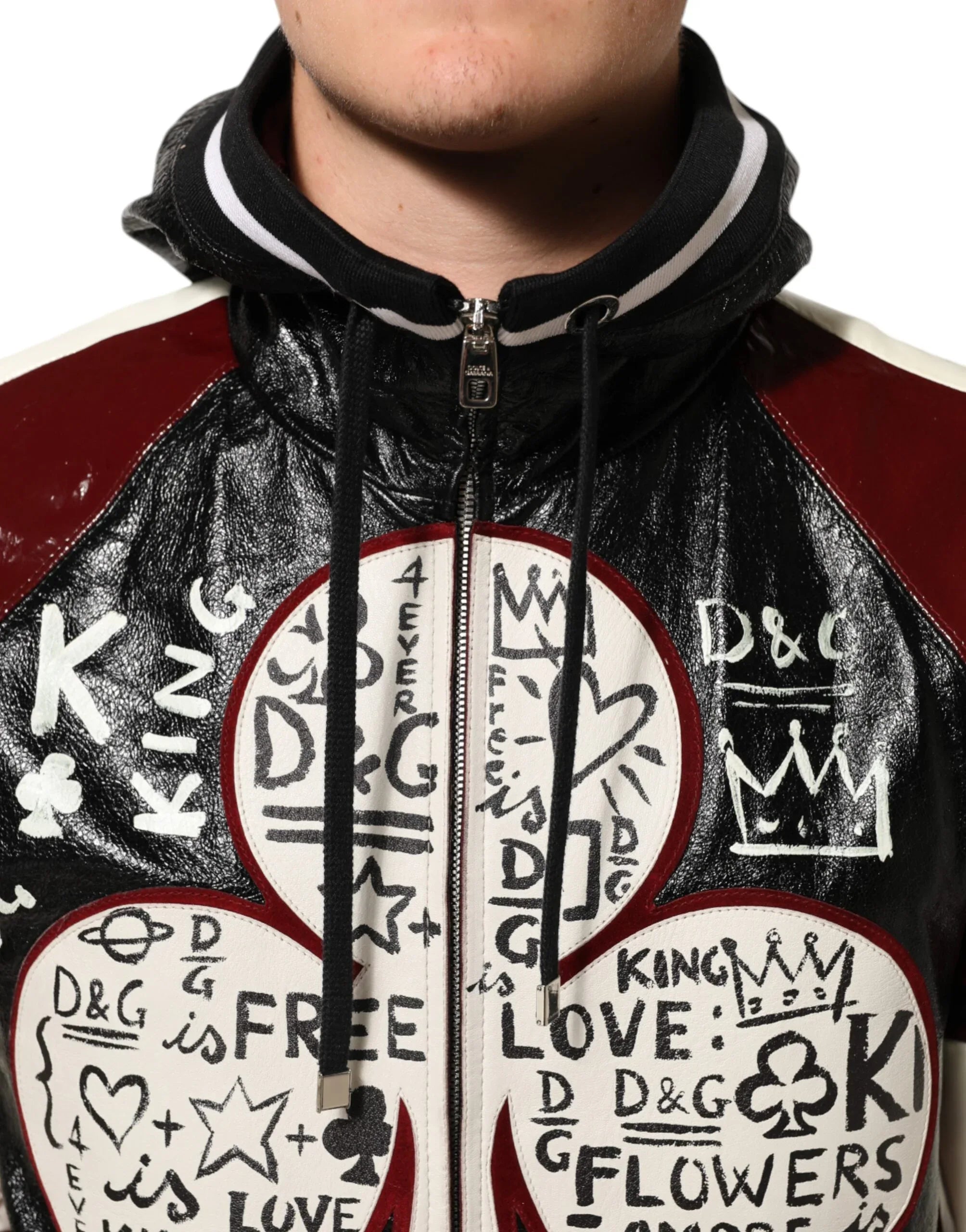 Dolce & Gabbana Multicolor Hooded Leather DG King Men Biker Jacket - Zeiniez