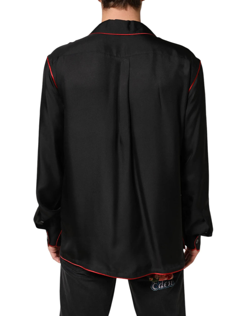 Dolce & Gabbana Black Red Contrast Trim Silk Casual Shirt - Zeiniez