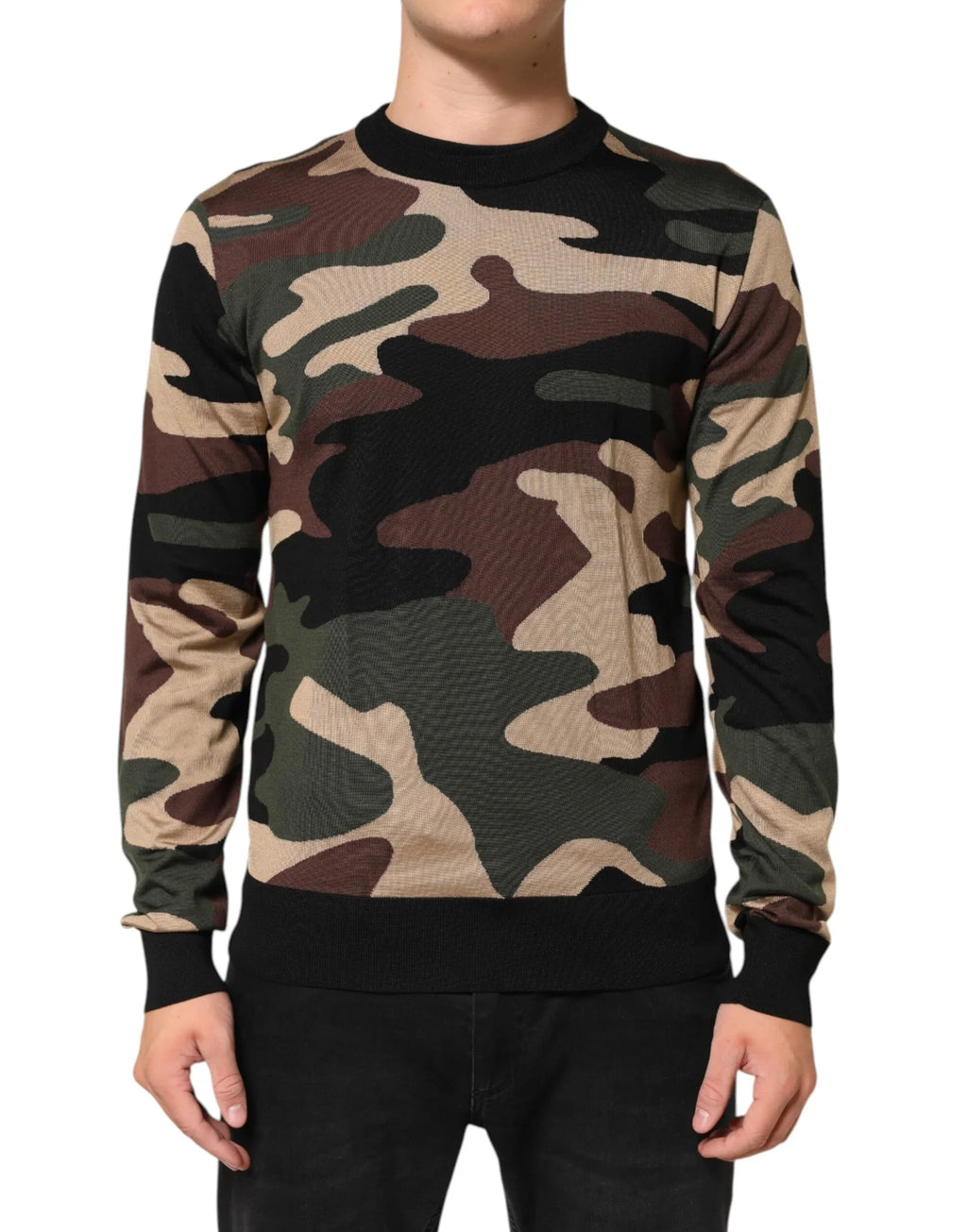 Dolce & Gabbana Multicolor Camouflage Crew Neck Men Pullover Sweater - Zeiniez