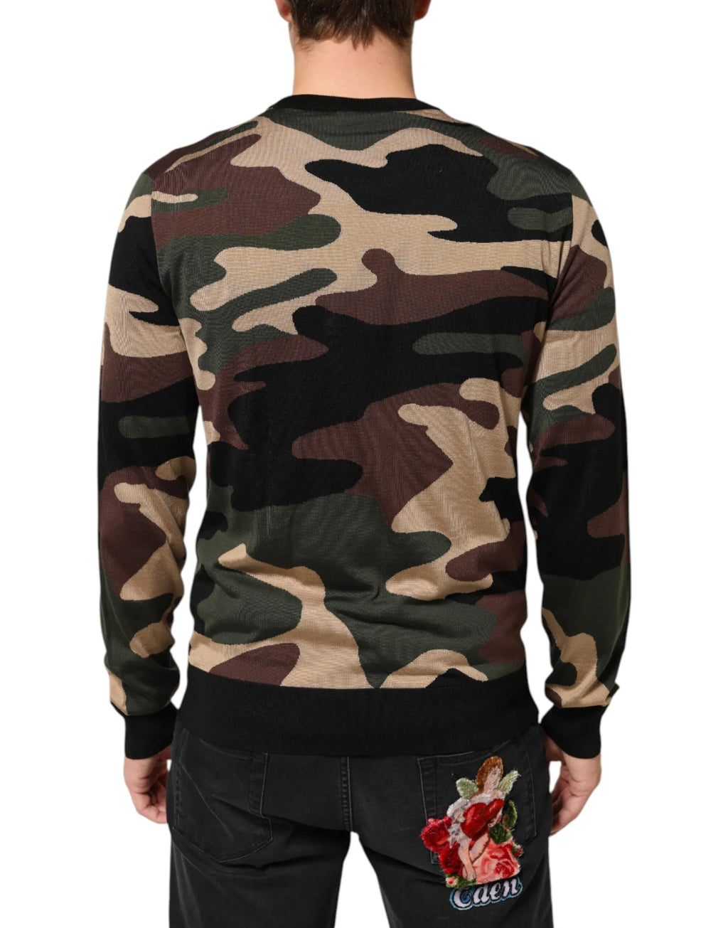 Dolce & Gabbana Multicolor Camouflage Crew Neck Men Pullover Sweater - Zeiniez
