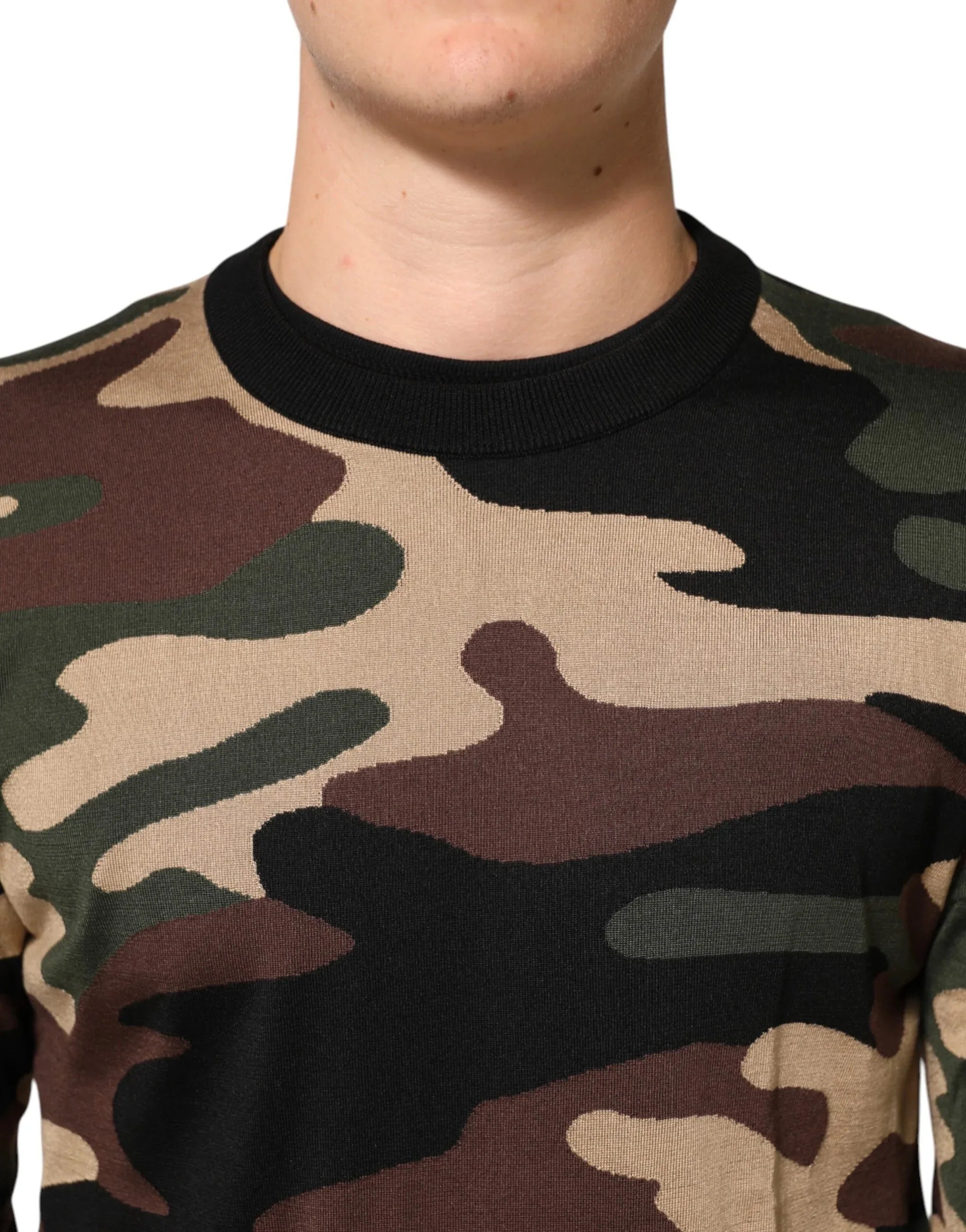 Dolce & Gabbana Multicolor Camouflage Crew Neck Men Pullover Sweater - Zeiniez